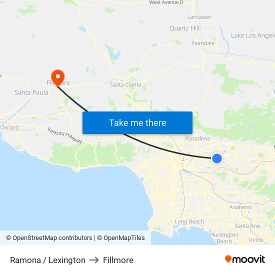 Ramona / Lexington to Fillmore map