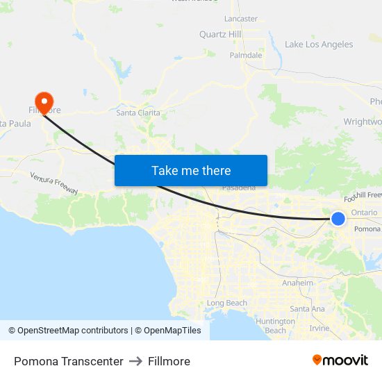 Pomona Transcenter to Fillmore map