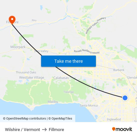 Wilshire / Vermont to Fillmore map