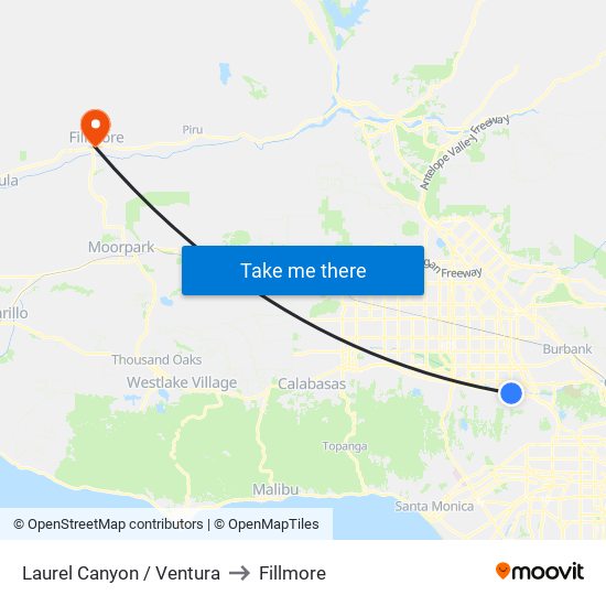 Laurel Canyon / Ventura to Fillmore map