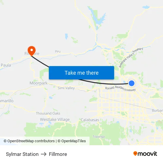 Sylmar Station to Fillmore map