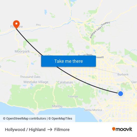 Hollywood / Highland to Fillmore map