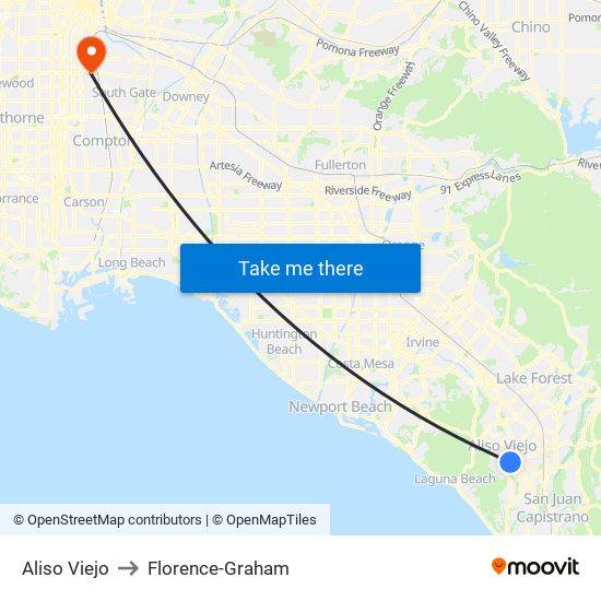 Aliso Viejo to Florence-Graham map