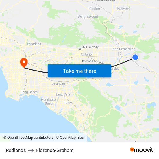 Redlands to Florence-Graham map