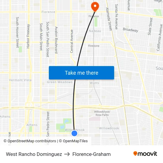 West Rancho Dominguez to Florence-Graham map