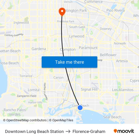 Downtown Long Beach Station to Florence-Graham map