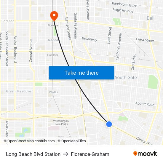 Long Beach Blvd Station to Florence-Graham map