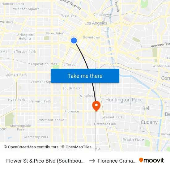 Flower St & Pico Blvd (Southbound) to Florence-Graham map