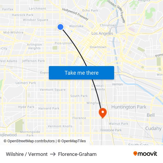 Wilshire / Vermont to Florence-Graham map