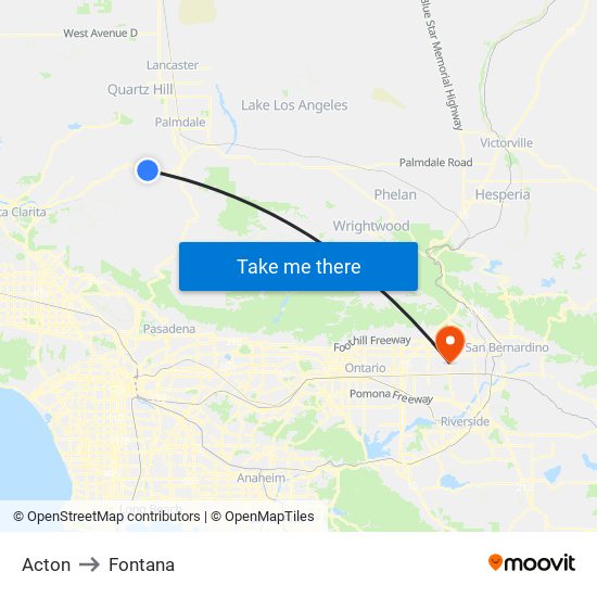 Acton to Fontana map