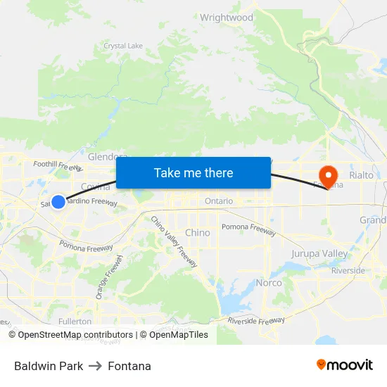 Baldwin Park to Fontana map