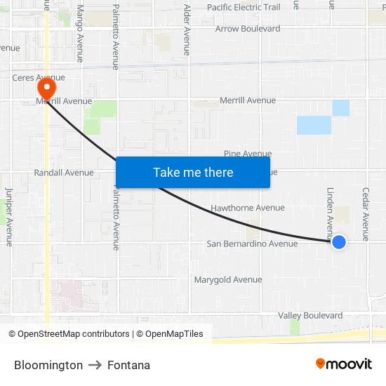 Bloomington to Fontana map