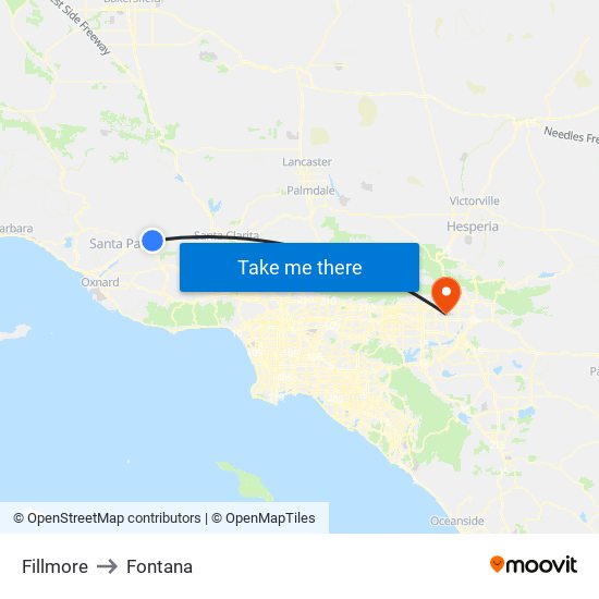 Fillmore to Fontana map