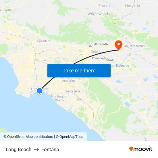 Long Beach to Fontana map