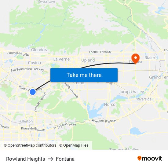 Rowland Heights to Fontana map