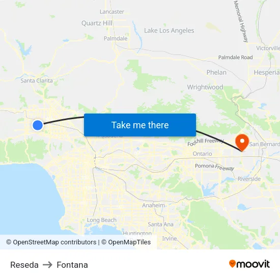 Reseda to Fontana map