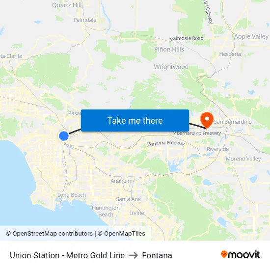 Union Station - Metro Gold Line to Fontana map