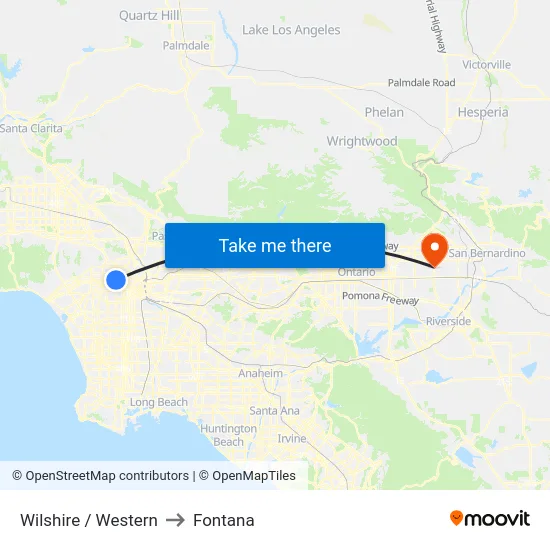 Wilshire / Western to Fontana map