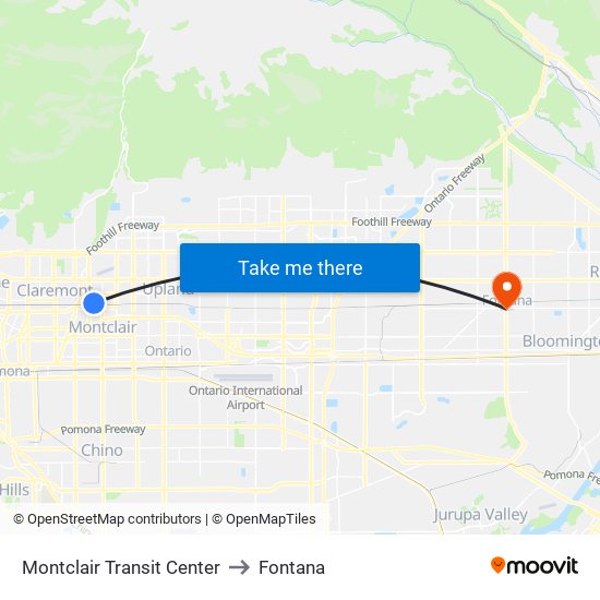 Montclair Transit Center to Fontana map