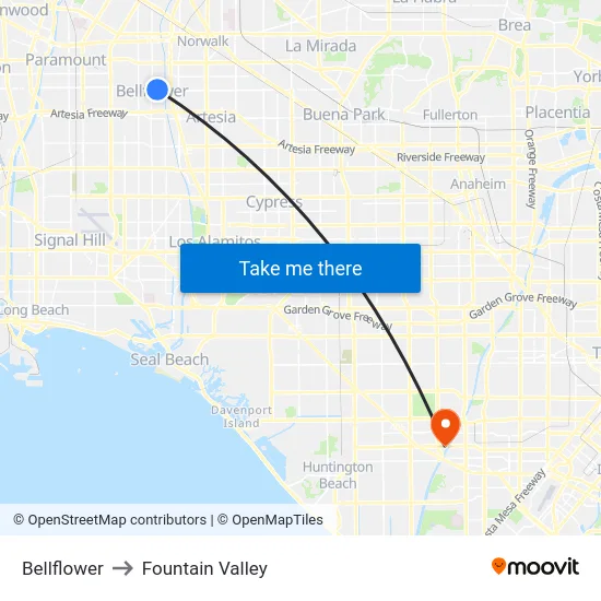 Bellflower to Fountain Valley map
