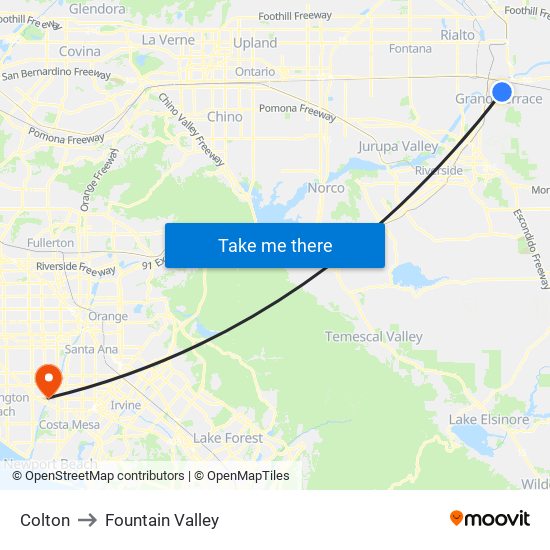 Colton to Fountain Valley map