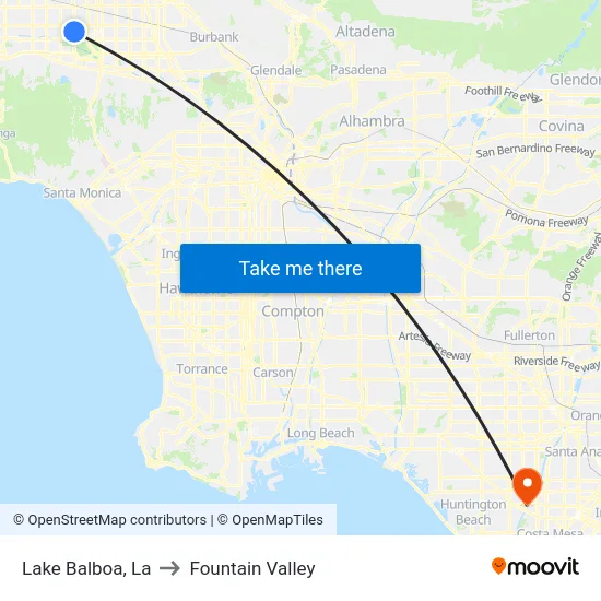 Lake Balboa to Fountain Valley map