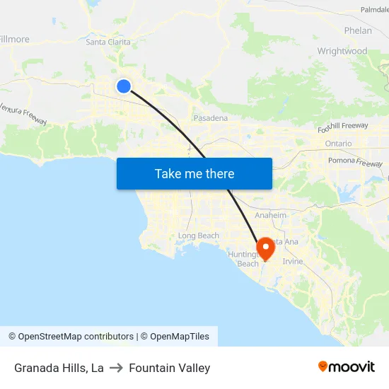 Granada Hills to Fountain Valley map