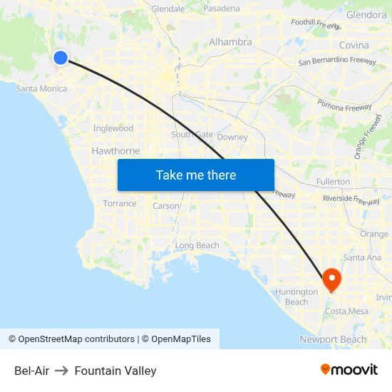 Bel-Air to Fountain Valley map