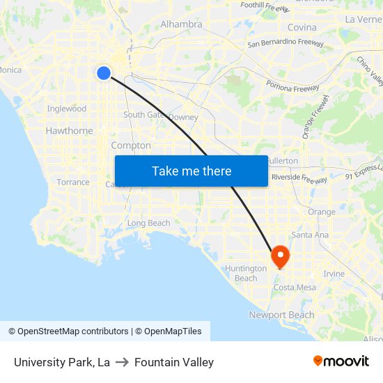 University Park, La to Fountain Valley map