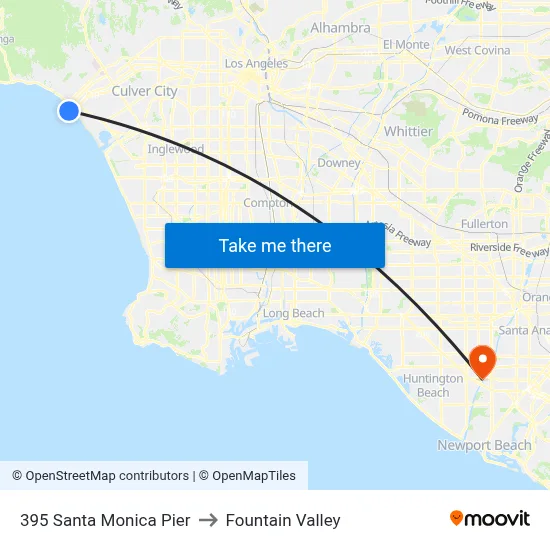 395 Santa Monica Pier to Fountain Valley map
