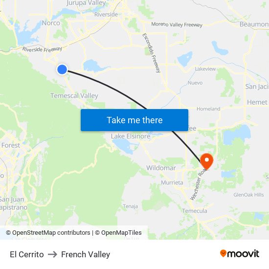 El Cerrito to French Valley map