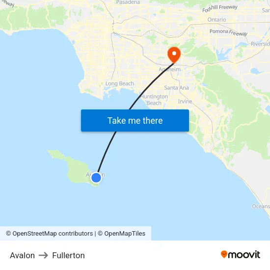 Avalon to Fullerton map