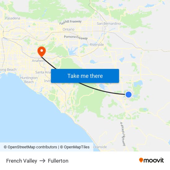 French Valley to Fullerton map