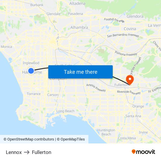 Lennox to Fullerton map