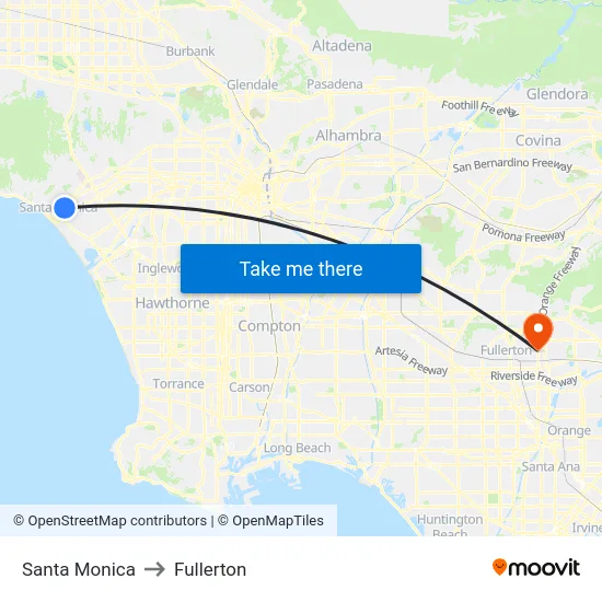 Santa Monica to Fullerton map