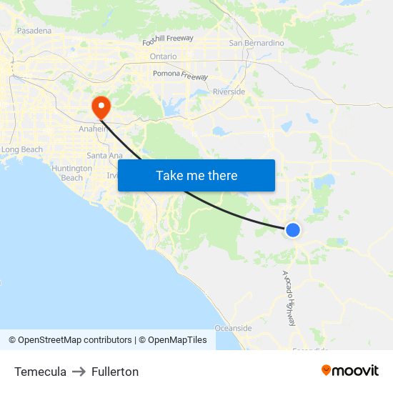 Temecula to Fullerton map