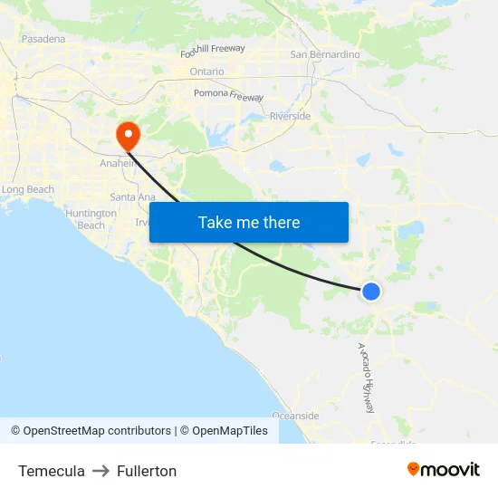 Temecula to Fullerton map