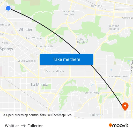 Whittier to Fullerton map