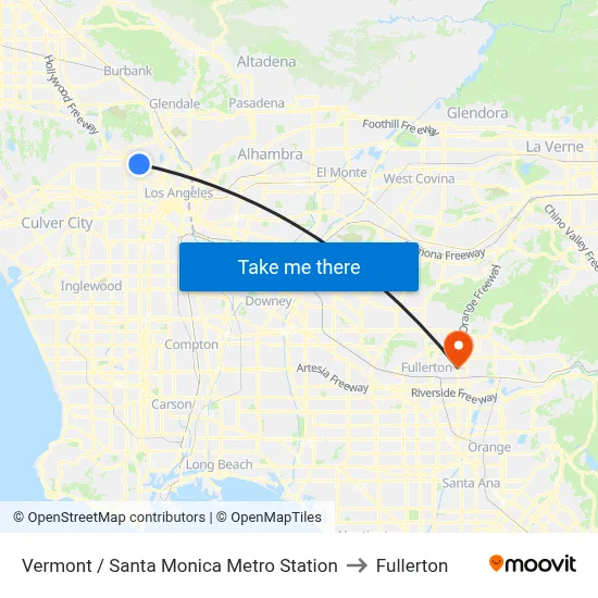 Vermont / Santa Monica Metro Station to Fullerton map