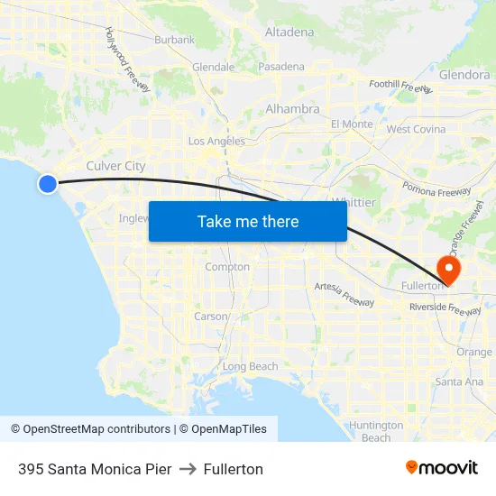 395 Santa Monica Pier to Fullerton map