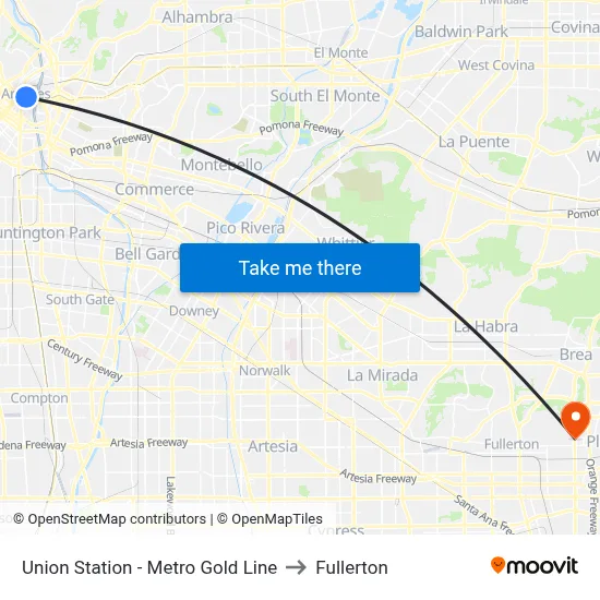 Union Station - Metro Gold Line to Fullerton map