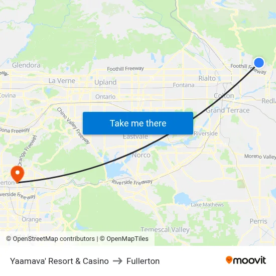 Yaamava' Resort & Casino to Fullerton map