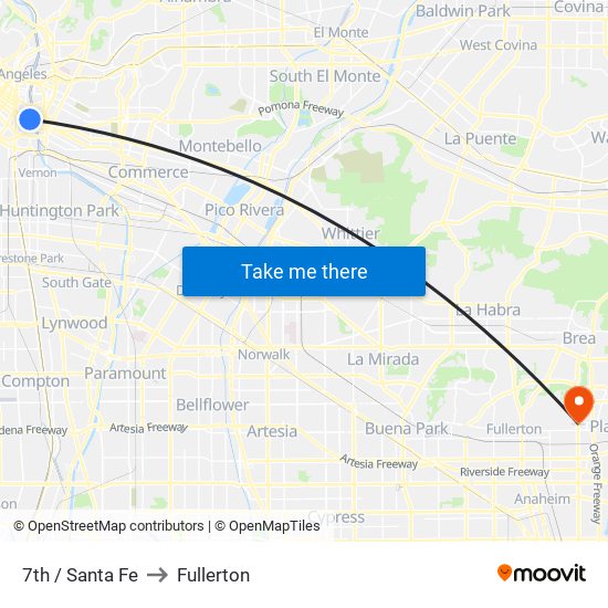 7th / Santa Fe to Fullerton map