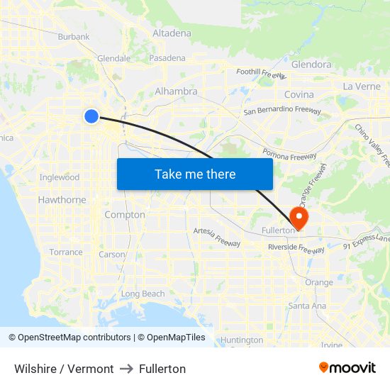Wilshire / Vermont to Fullerton map