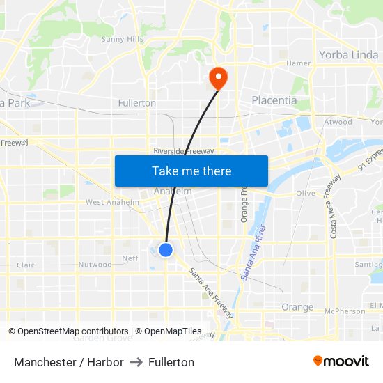 Manchester / Harbor to Fullerton map