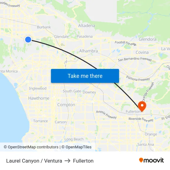 Laurel Canyon / Ventura to Fullerton map