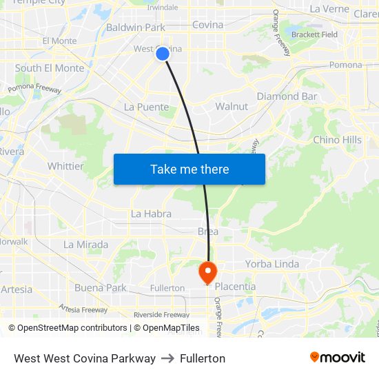 West West Covina Parkway to Fullerton map