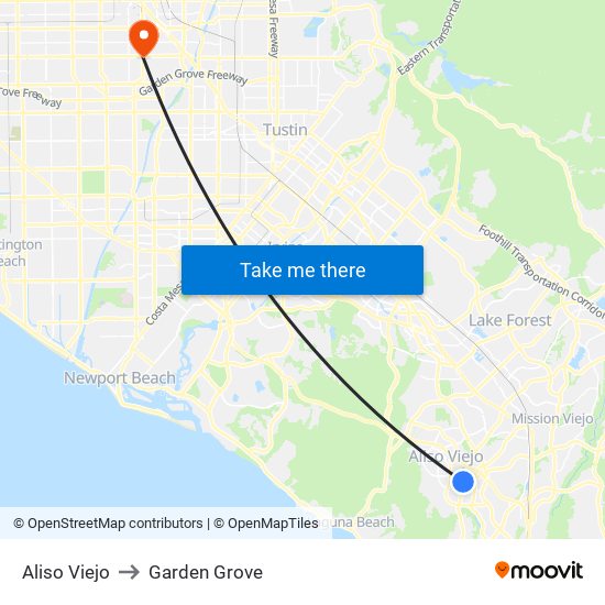 Aliso Viejo to Garden Grove map