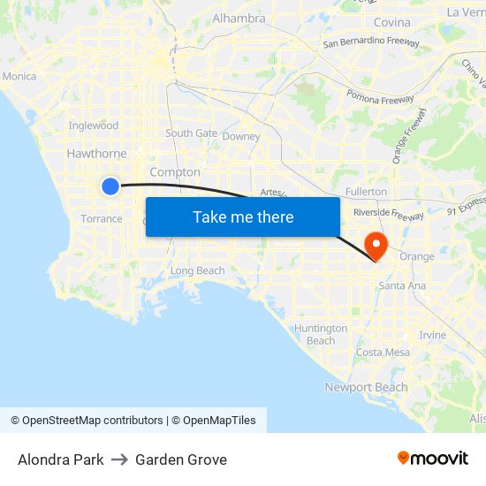 Alondra Park to Garden Grove map