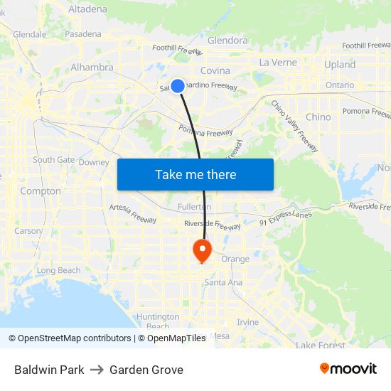 Baldwin Park to Garden Grove map